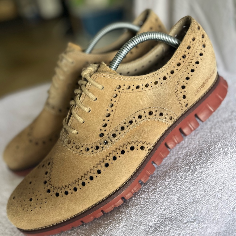 Cole Haan Tan and Red Sneakers with Brogue Detailing